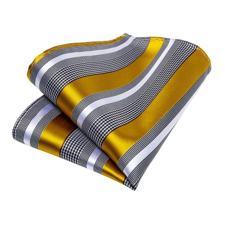 Grey Yellow White Striped Silk Ties for men with mens pocket squares
