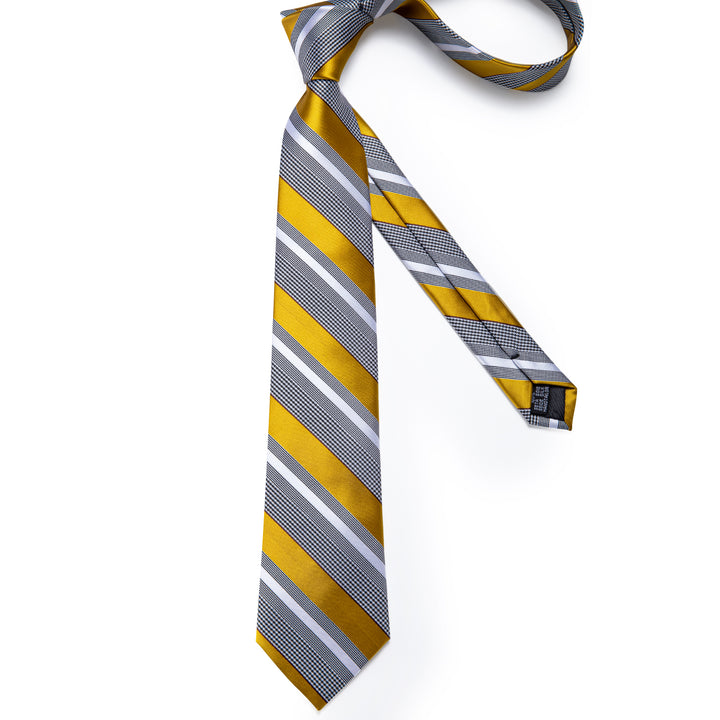 Grey Yellow White Striped Silk Tie
