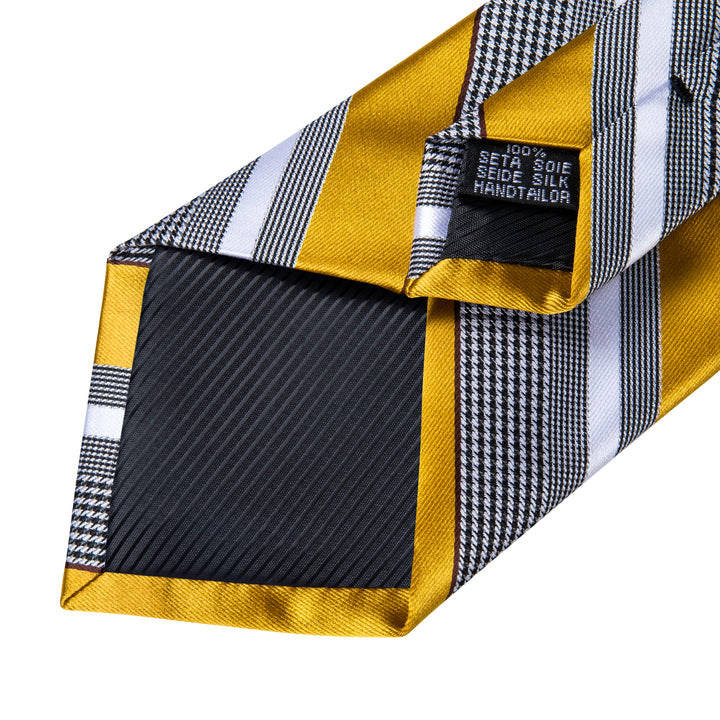 Grey Yellow White Striped Silk Neck Tie
