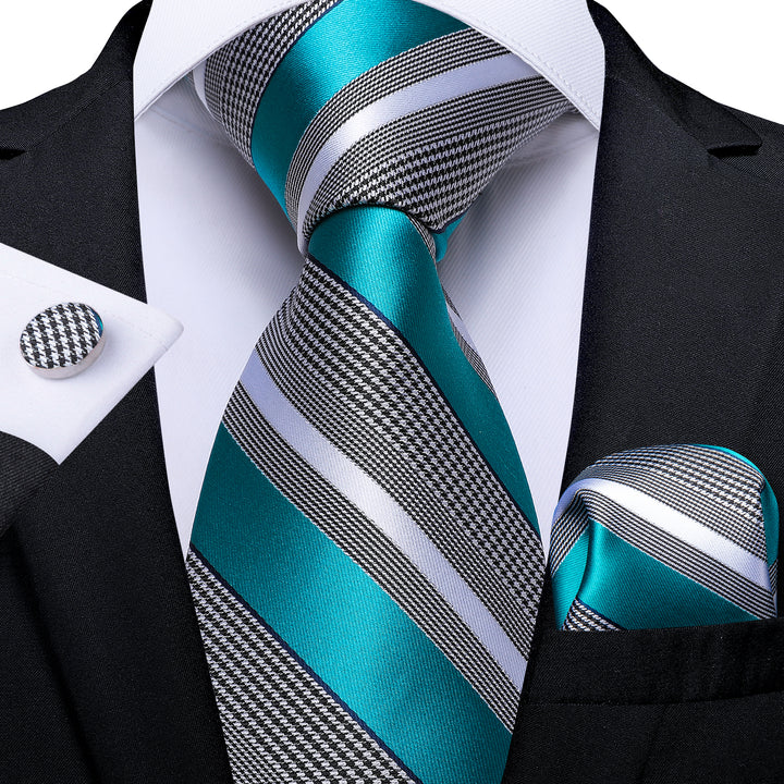 striped silk mens grey white blue tie