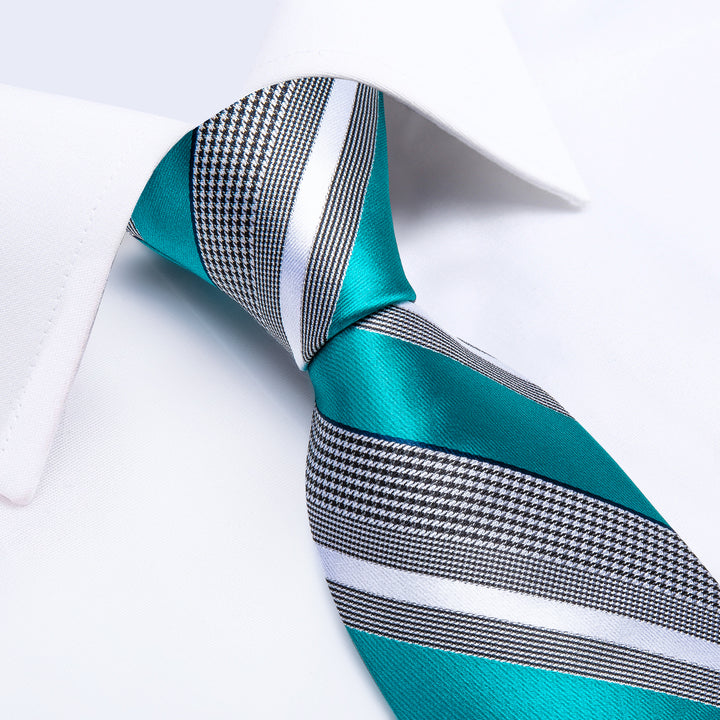 grey white striped silk mens baby blue tie