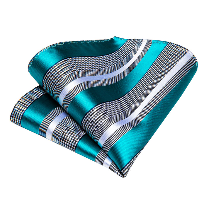 blue grey white striped beautiful silk ties handkerchief