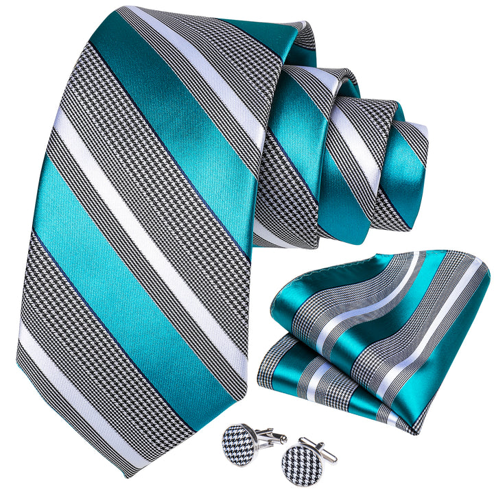 blue grey white striped silk mens great neck ties