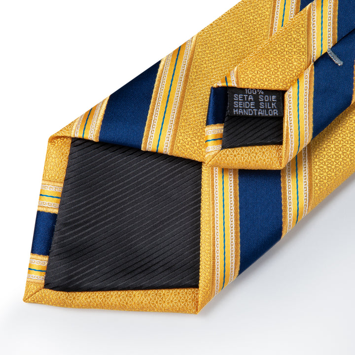 gold blue striped silk men slim tie