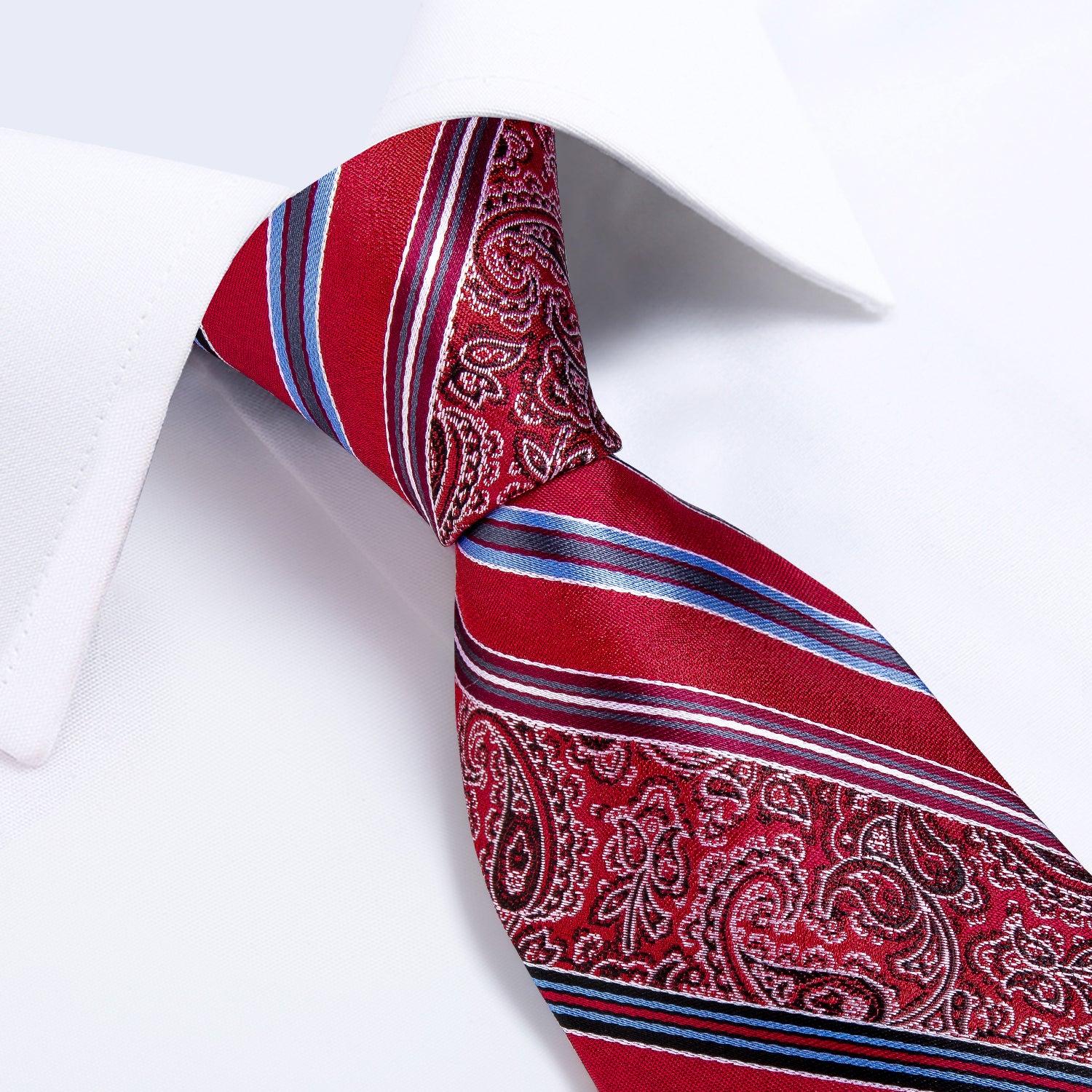 New Red Pattern Striped Men's Necktie Pocket Square Cufflinks Set ...