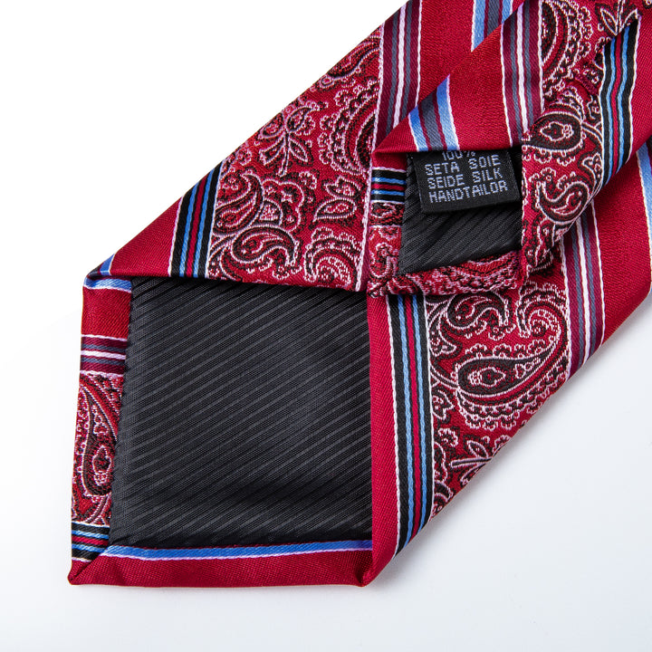 red blue striped paisley pocket square tie