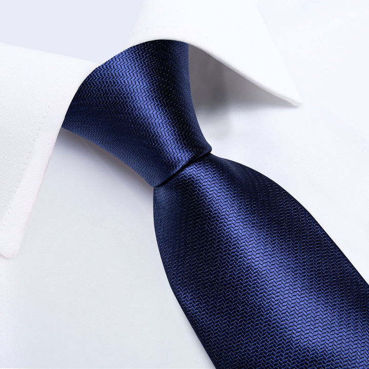 Navy Blue Solid Necktie Pocket Square Cufflinks Set – ties2you
