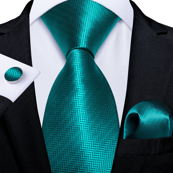 Teal Solid Necktie Pocket Square Cufflinks Set