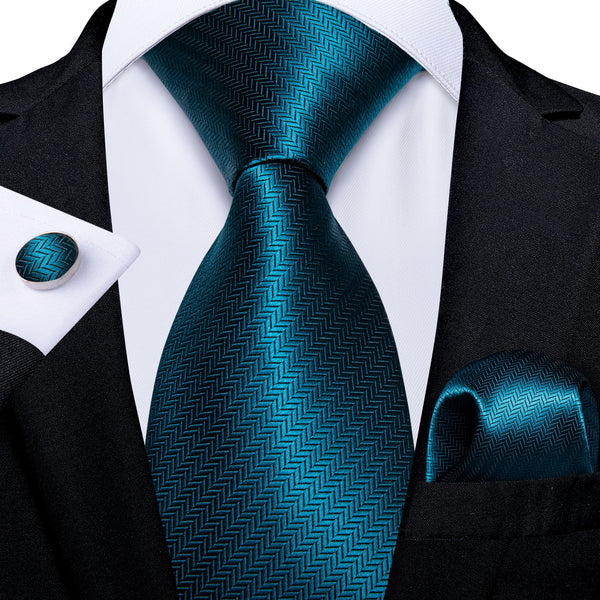 Blue Solid Necktie Pocket Square Cufflinks Set