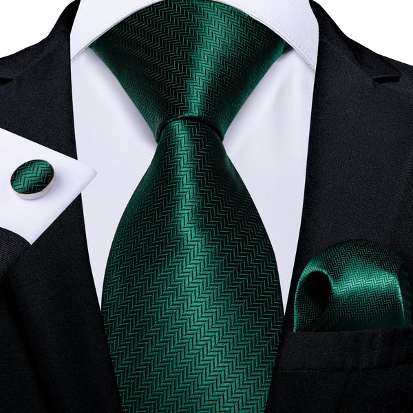 Green Solid Necktie Pocket Square Cufflinks Set