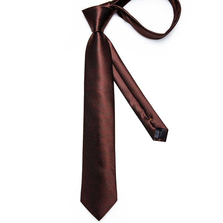 Red-Brown Solid Necktie Pocket Square Cufflinks Set