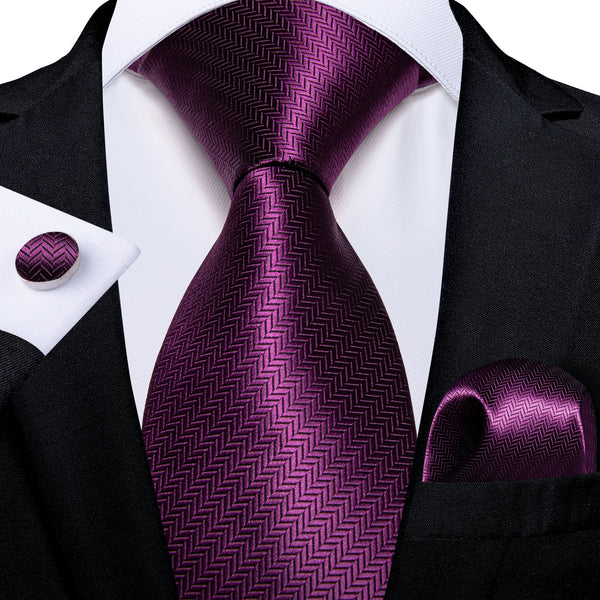 Ties2you Purple Tie Solid Plum Color Tie and Pocket Square Cufflinks Set