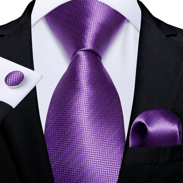 Purple Solid Necktie Pocket Square Cufflinks Set