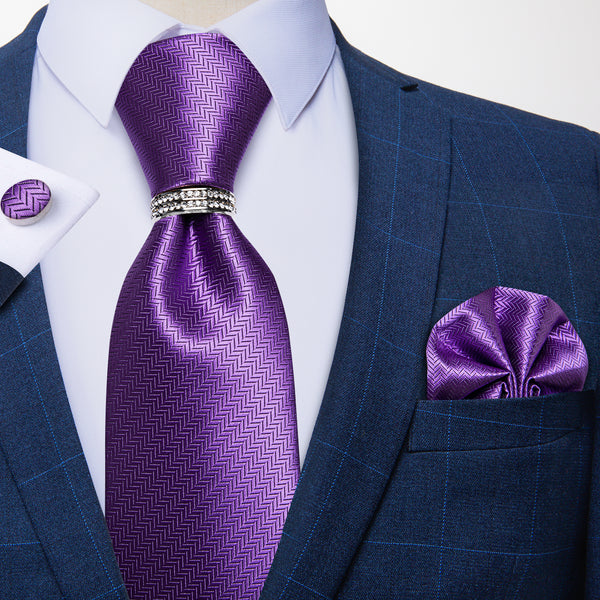 Lavender Solid Tie Ring Pocket Square Cufflinks Set
