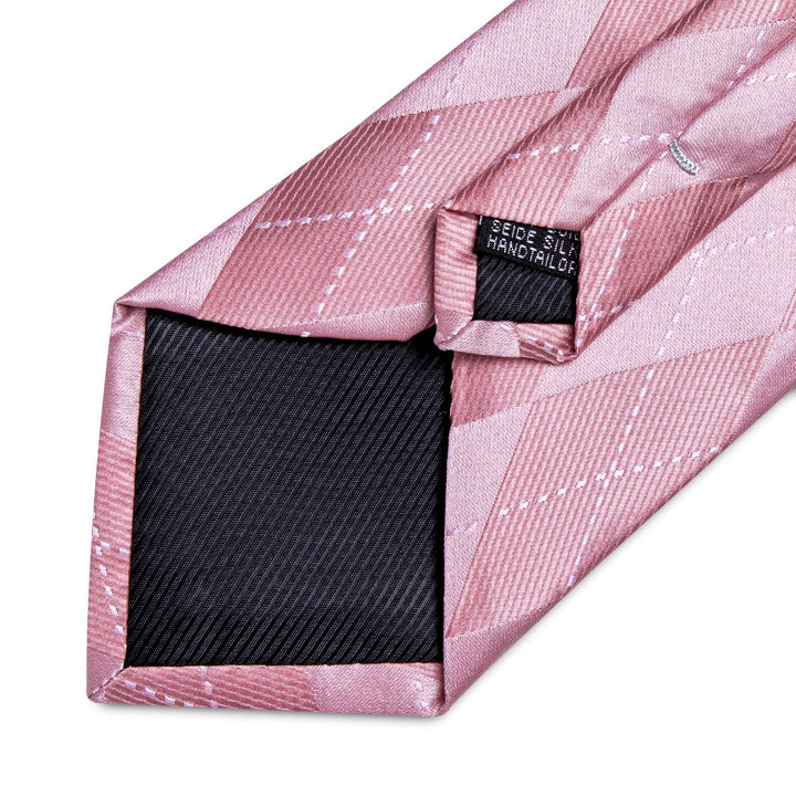 light pink Geometric silk tie pocket square cufflinks set for mens suit or shirt