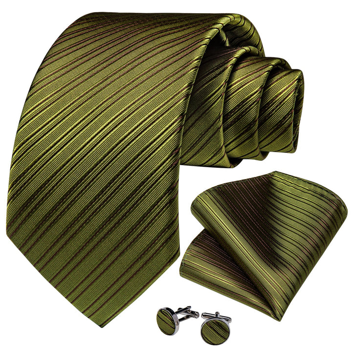 Olive Green Striped Men's Silk Tie