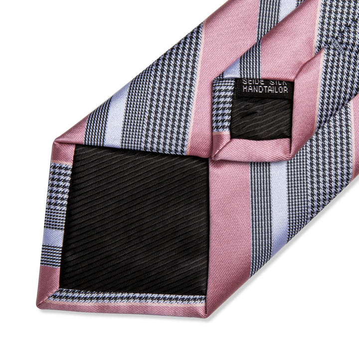grey pink striped silk mens suit ties tie pocket square cufflinks with white shirt