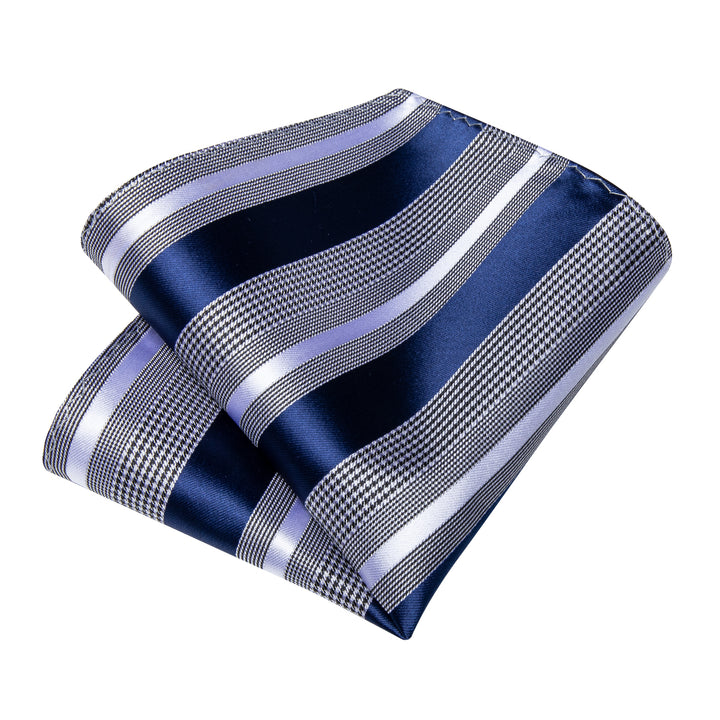 mens silk striped white black blue tie and pocket squares