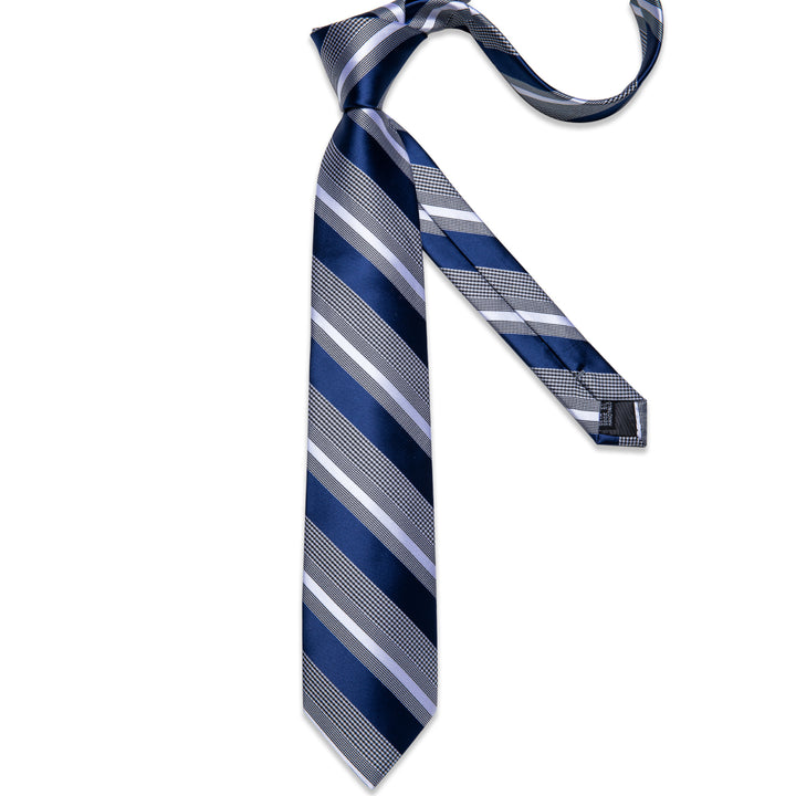 mens blue white striped slim silk tie