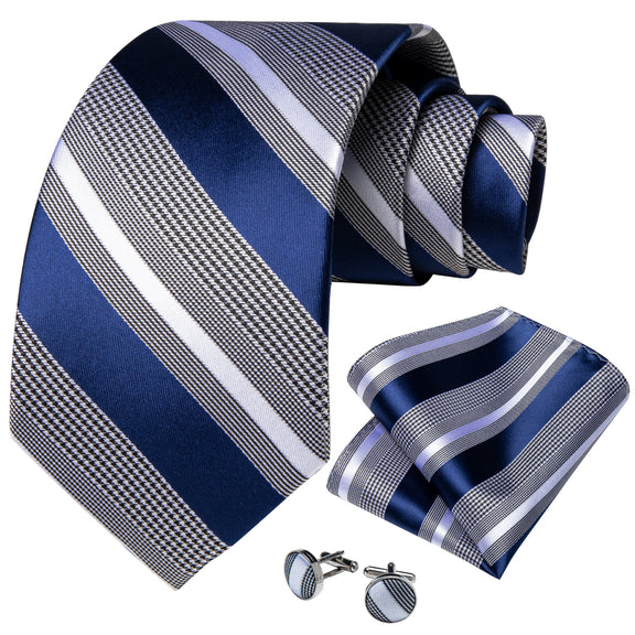 Ties2you Mens Tie Blue Grey White Striped Silk Tie Set for Dress Suit ...