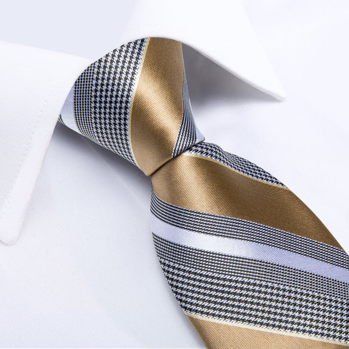 Champagne tie Grey Striped Silk Fabric Mens Tie