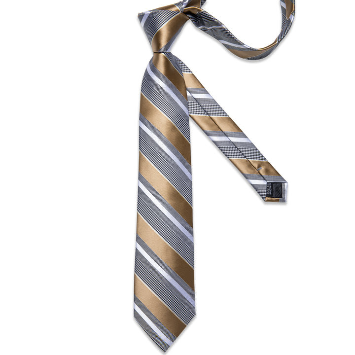 Champagne tie Grey Striped Silk Fabric Mens best ties for blue suit