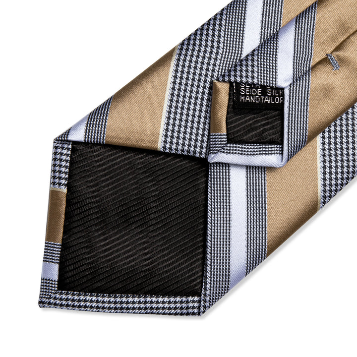 Champagne tie Grey Striped Silk Fabric Mens skinny tie suit