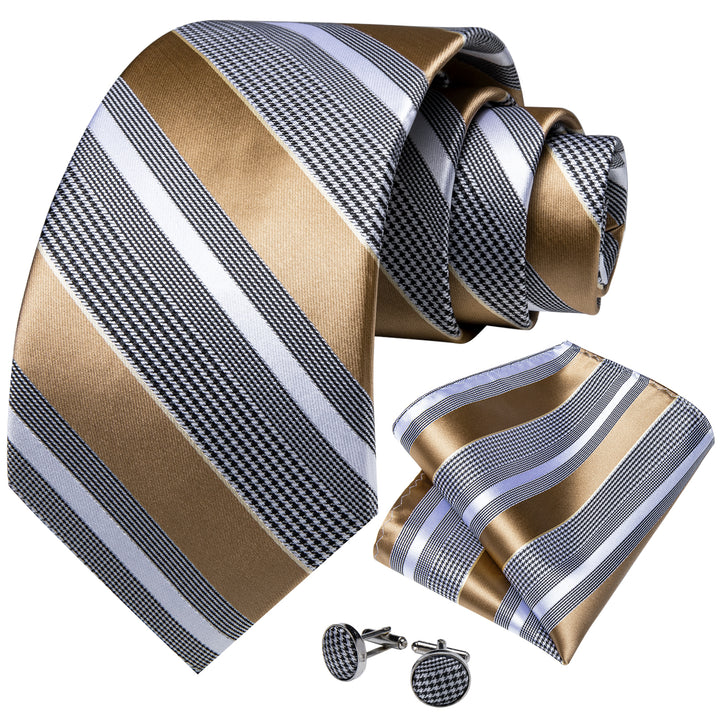  Champagne Grey Striped Silk Fabric Mens neckties