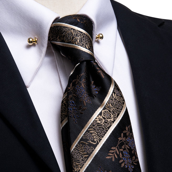 Silk Tie Black Champagne Floral Men's Tie 