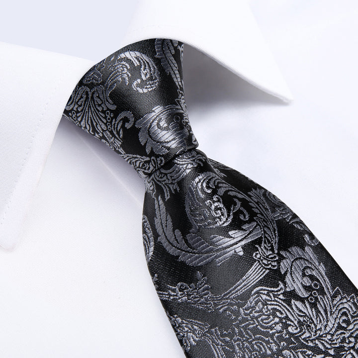 floral black and grey tie