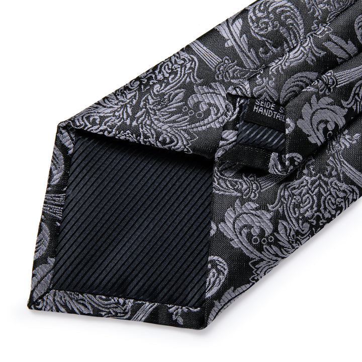 Silk Tie Black Grey Floral necktie for men