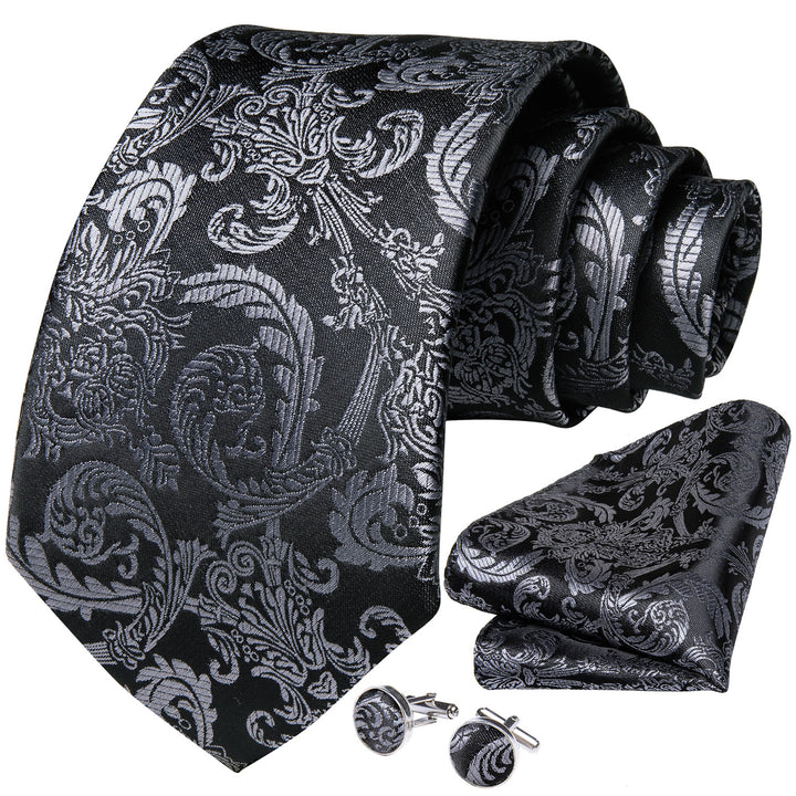floral black light grey tie