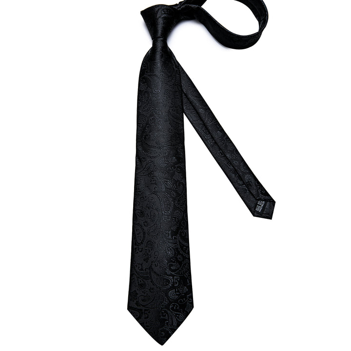 Silk Tie Dark Black Paisley tie men's suit pocket square
