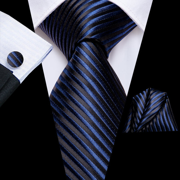 Black Blue Striped Silk Men's Tie