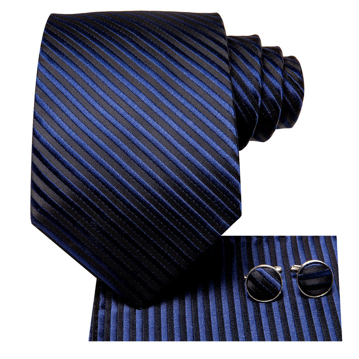 Black Blue Striped Silk mens ties for navy suit