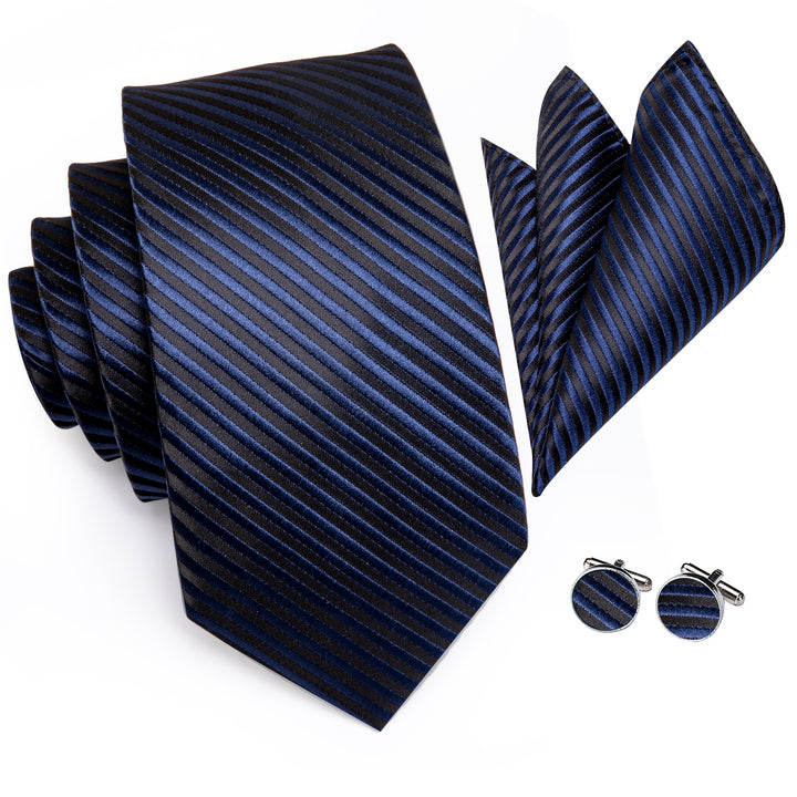 Black Blue Striped Silk Men's Tie for mens white shirt