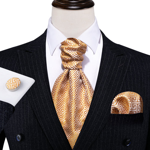 Orange Novelty Silk Ascot Cravat Pocket Square Cufflinks Set