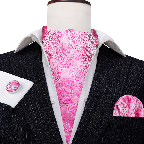 Pink Paisley Ascot Cravat Tie Pocket Square Cufflinks Set