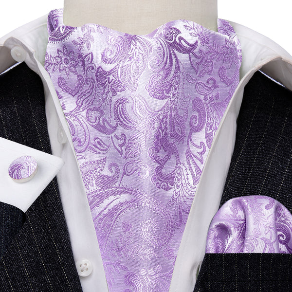 Light Purple Paisley Ascot Cravat Tie Pocket Square Cufflinks Set