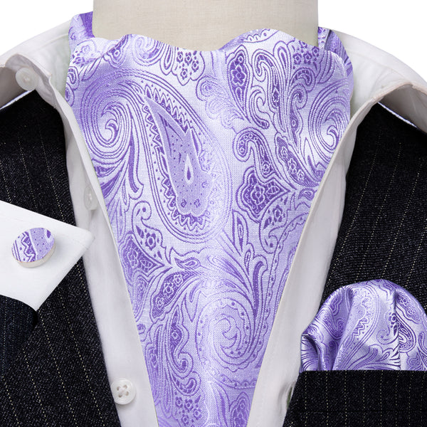 Pastel Purple Paisley Ascot Cravat Tie Pocket Square Cufflinks Set