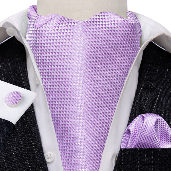 Light Purple Plaid Ascot Cravat Tie Pocket Square Cufflinks Set