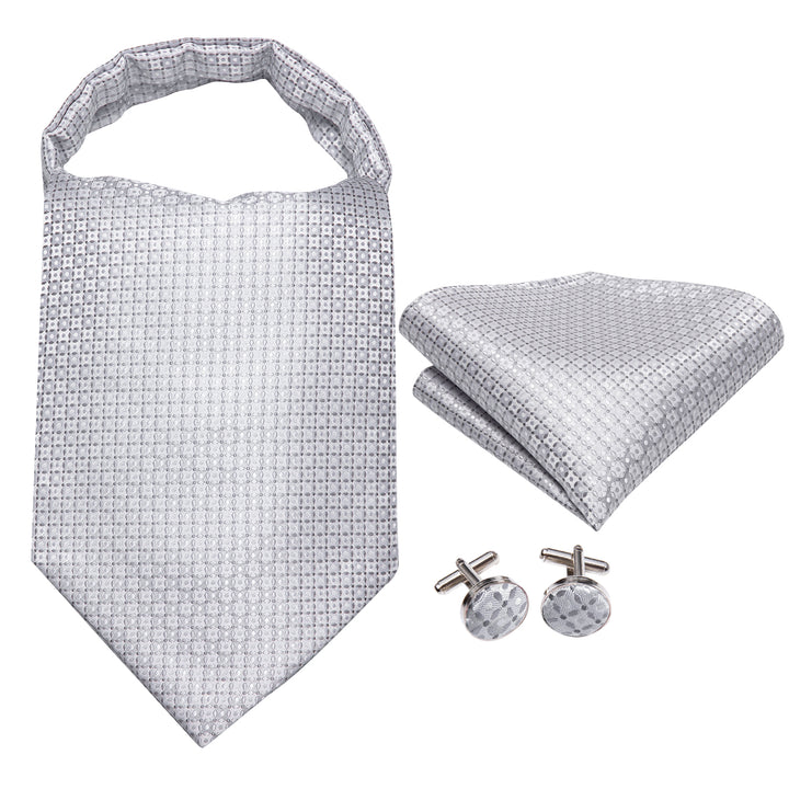 Silver White Polka Dot Silk Ascot Cravat Pocket Square Cufflinks Set ...