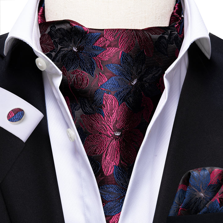 Red Blue Floral Silk Ascot Cravat Pocket Square Cufflinks Set – ties2you