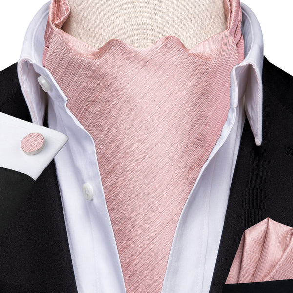 Ties2you Pink Ascot Tie Silk Solid Men's Ascot Cravat Tie Pocket Square Cufflinks Set