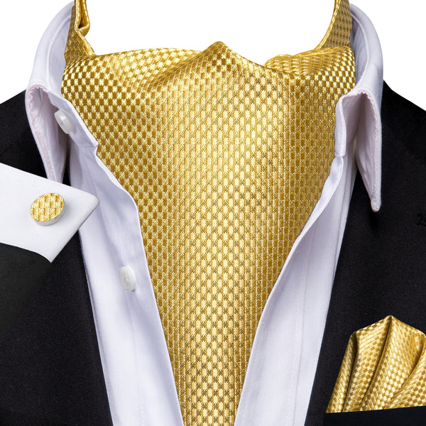 Yellow Solid Ascot Cravat Tie Pocket Square Cufflinks Set