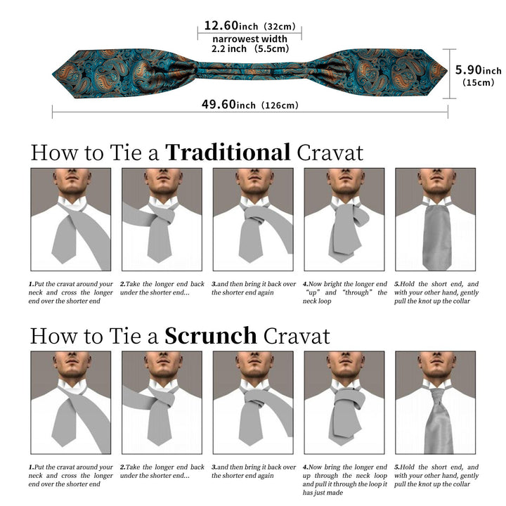 New Turquoise Floral Paisley silk Cravat Woven Ascot Tie Pocket Square Handkerchief Suit Set (4602510442577)