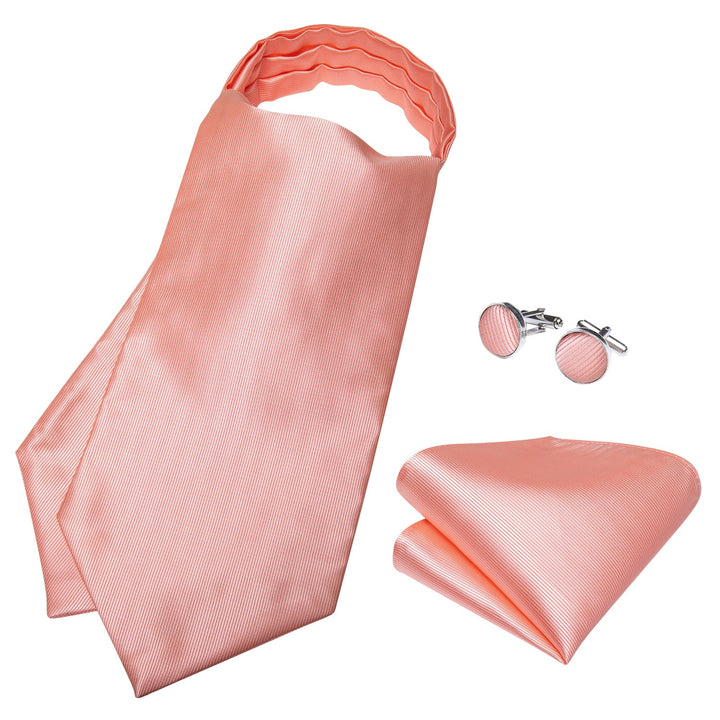 New Pink Solid Silk Cravat Woven Ascot Tie Pocket Square Handkerchief Suit Set (4602648100945)