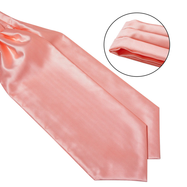 New Pink Solid Silk Cravat Woven Ascot Tie Pocket Square Handkerchief Suit Set (4602648100945)