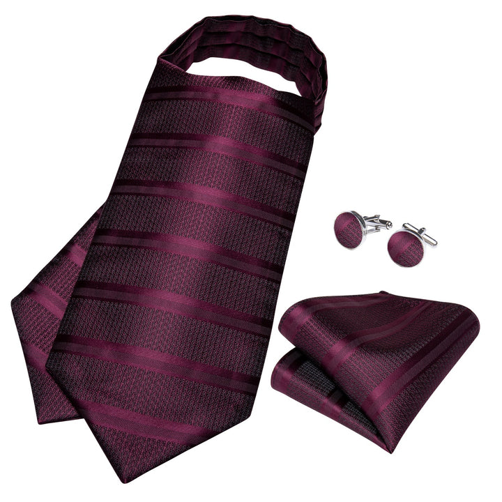 New Purplish Red Silk Cravat Woven Ascot Tie Pocket Square Handkerchief Suit Set (4601459474513)