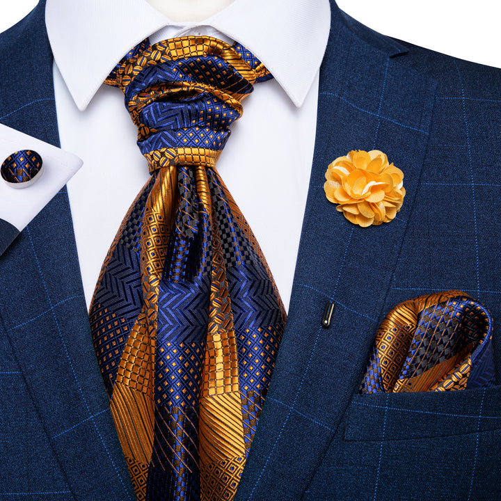 plaid blue gold tie ascot